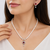 Pearl beaded necklace and earrings jewellery set with ruby cz pendant freshwater pearls, cz stone accents.