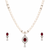 Pearl beaded necklace and earrings jewellery set with ruby cz pendant freshwater pearls, cz stone accents.