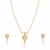 Pearl double strand necklace and earrings set with cz heart pendant gold-tone setting, drop earrings, cz stone accent.