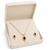 Double strand pearl necklace & earring set with black cz pendant gold-tone setting, teardrop cz pendant, drop earrings