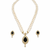 Double strand pearl necklace & earring set with black cz pendant gold-tone setting, teardrop cz pendant, drop earrings