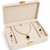 Pearl necklace & earring set with blue sapphire pendant gold-tone accents, cz baguette surround, drop earrings included