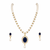 Pearl necklace & earring set with blue sapphire pendant gold-tone accents, cz baguette surround, drop earrings included
