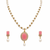 Pearl necklace and earring set with pink stone pendant cz baguette accents, gold-tone finish, drop earrings included.