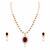 Pearl necklace and earring set with ruby pendant cz baguette accents, gold-tone spacers, drop earrings included.