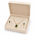 Pearl beaded necklace & earring set with emerald green pendant gold-tone accents, cz baguette halo, drop pearl earrings.