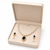 Pearl beaded necklace & earring set with black oval pendant gold-tone accents, cz baguette halo, drop earrings included.