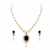 Pearl beaded necklace & earring set with black oval pendant gold-tone accents, cz baguette halo, drop earrings included.