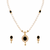 Pearl beaded necklace and earrings set with black stone pendant gold-tone finish, cz baguette accents, drop earrings.