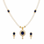 Pearl necklace and earring set with blue sapphire pendant gold-tone finish, cz baguette halo, blue stone accents.