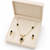 Pearl beaded necklace & earrings set with green stone pendant gold-tone setting, oval green stone, cz baguette accents.