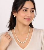 Pearl and gold bead necklace & earrings jewellery set includes earrings, white pearls, gold-tone beads,graduated design.