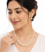 Pearl necklace and earrings jewellery set with silver beads graduated pearl design, drop earrings included, white pearl.
