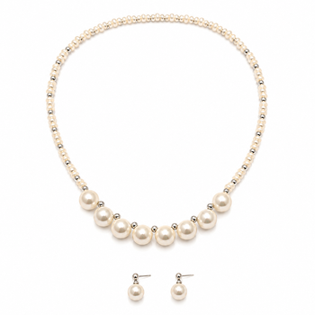 Pearl necklace and earrings jewellery set with silver beads graduated pearl design, drop earrings included, white pearl. 3
