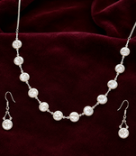 Pearl necklace & earrings jewellery set, white silver-tone coin pearl design, drop earrings, chain necklace, 2-piece set