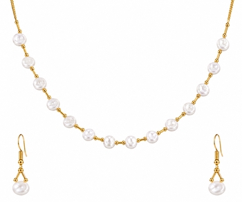 Pearl necklace and earrings jewellery set with silver and gold chain necklace with earrings, silver & gold tone. 3