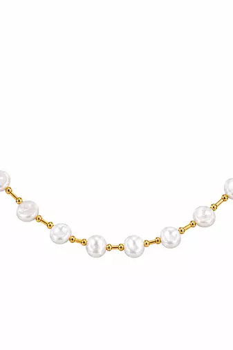 Pearl necklace and earrings jewellery set with silver and gold chain necklace with earrings, silver & gold tone.
