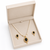 Pearl strand necklace set with black oval pendant and earrings cz stone accents, gold-tone setting, matching earrings.