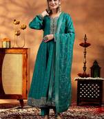 Sea Green Silk Blend Sequin Embroidered Anarkali Kurta With Trousers & Dupatta