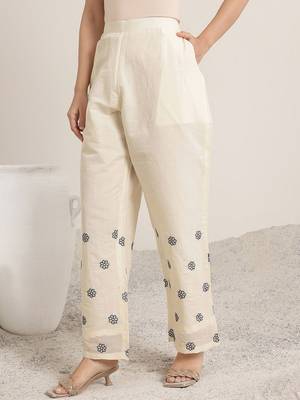 Off White Cotton Floral Embroidered Regular Kurta with Trousers & With Dupatta 7