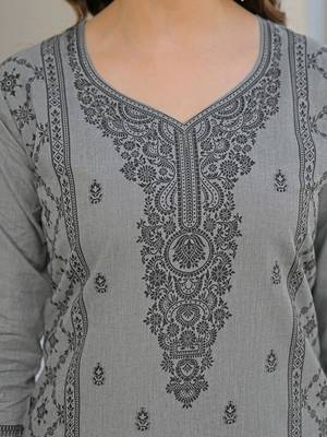 Grey Cotton Ethnic Motifs Embroidered Regular Thread Work Kurta with Trousers & With Dupatta 5