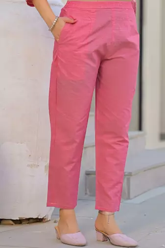 Baby Pink Cotton Ethnic Motifs Embroidered Regular Thread Work Kurta with Trousers & With Dupatta
