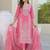 Baby Pink Cotton Ethnic Motifs Embroidered Regular Thread Work Kurta with Trousers & With Dupatta