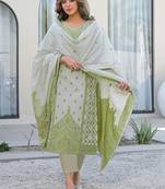 White Parrot Cotton Ethnic Motifs Embroidered Regular Thread Work Kurta with Trousers & With Dupatta