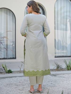 White Parrot Cotton Ethnic Motifs Embroidered Regular Thread Work Kurta with Trousers & With Dupatta 3