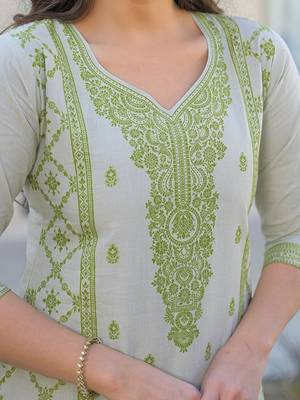 White Parrot Cotton Ethnic Motifs Embroidered Regular Thread Work Kurta with Trousers & With Dupatta 5