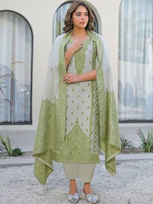 White Parrot Cotton Ethnic Motifs Embroidered Regular Thread Work Kurta with Trousers & With Dupatta 7