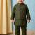 Boy's green blended cotton ethnic kurta pajama set with embroidered nehru jacket