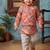 Boy's brown blended cotton ethnic kurta pajama set with printed nehru jacket