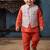 Boy's orange blended cotton ethnic kurta pajama set with printed nehru jacket