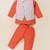 Boy's orange blended cotton ethnic kurta pajama set with printed nehru jacket