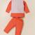 Boy's orange blended cotton ethnic kurta pajama set with printed nehru jacket