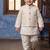 Boy's white blended cotton ethnic kurta pajama set with embroidered nehru jacket