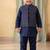 Boy's blue blended cotton ethnic kurta pajama set with embroidered nehru jacket