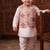 Boy's pink blended cotton ethnic kurta pajama set with printed nehru jacket