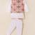Boy's pink blended cotton ethnic kurta pajama set with printed nehru jacket