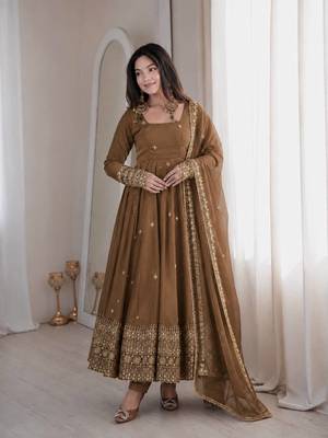 chiku color embroidery and sequins work silk blend gown set 1