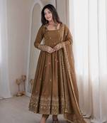 chiku color embroidery and sequins work silk blend gown set