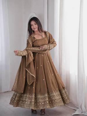 chiku color embroidery and sequins work silk blend gown set 2
