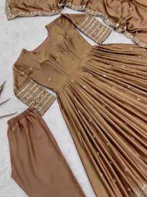 chiku color embroidery and sequins work silk blend gown set 3