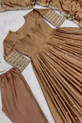 chiku color embroidery and sequins work silk blend gown set