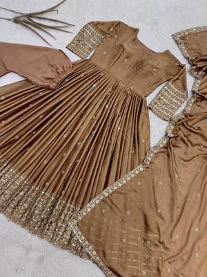 chiku color embroidery and sequins work silk blend gown set 4