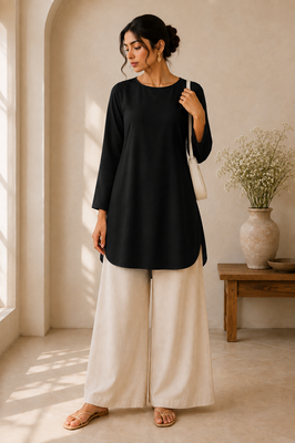 Black cotton plain casual kurta set for women 1