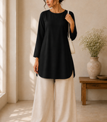 Black cotton plain casual kurta set for women