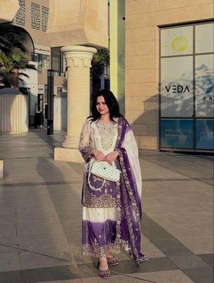 White Color Embroidery And Sequence Work Georgette Salwar Suit  1