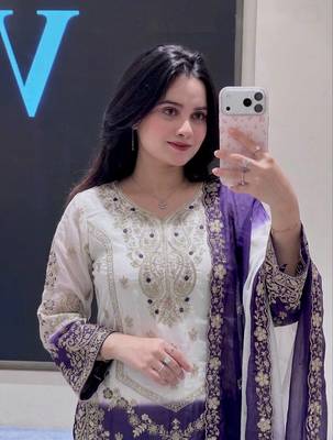 White Color Embroidery And Sequence Work Georgette Salwar Suit  2